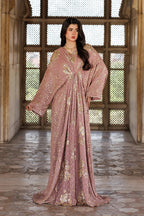 Rosewood Pink Gown with Metallic Gold Work | Ready To Wear