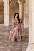 Rosewood Pink Gown with Metallic Gold Work | Ready To Wear
