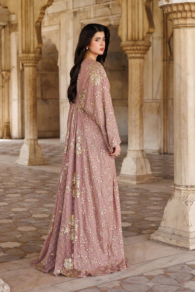 Rosewood Pink Gown with Metallic Gold Work | Ready To Wear