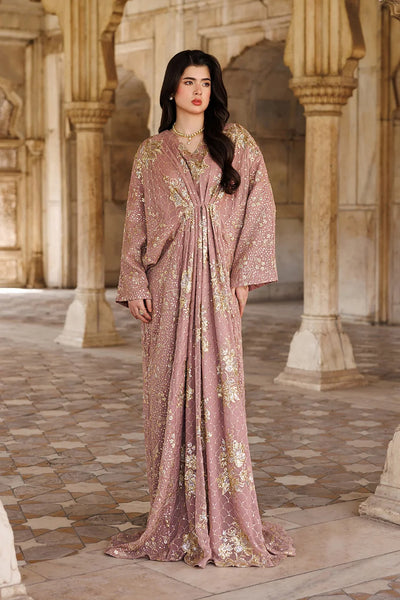 Rosewood Pink Gown with Metallic Gold Work | Ready To Wear