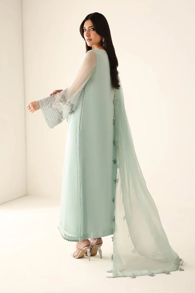 Pastel Mint & Pearl Silver Accent: Embroidered Chiffon Suit  | Ready To Wear