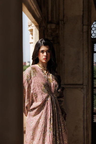 Rosewood Pink Gown with Metallic Gold Work | Ready To Wear