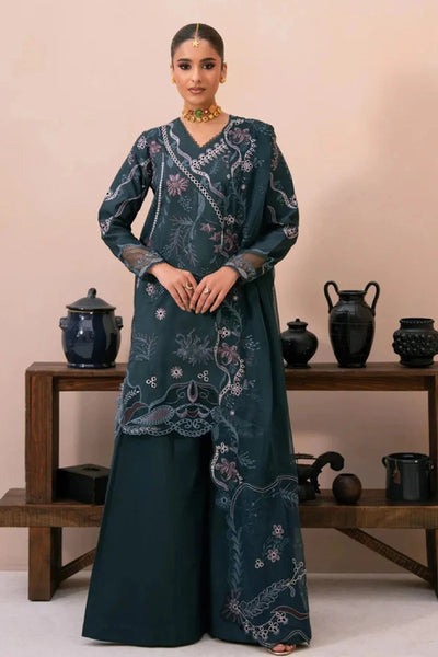 Deep Teal & Pastel: Floral Embroidered Lawn Suit | Ready To Wear