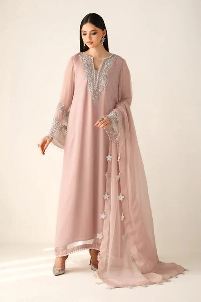 Dusty Blush Pink & Silver Embroidered Chiffon Suit | Ready To Wear