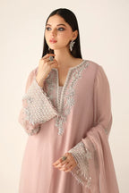 Dusty Blush Pink & Silver Embroidered Chiffon Suit | Ready To Wear