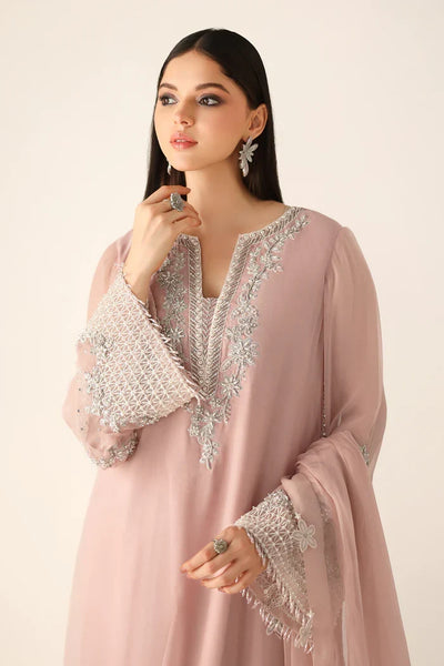Dusty Blush Pink & Silver Embroidered Chiffon Suit | Ready To Wear