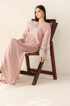 Dusty Blush Pink & Silver Embroidered Chiffon Suit | Ready To Wear