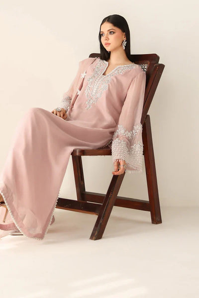 Dusty Blush Pink & Silver Embroidered Chiffon Suit | Ready To Wear
