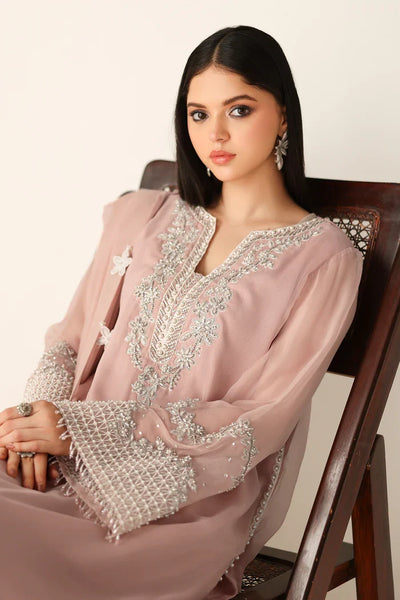 Dusty Blush Pink & Silver Embroidered Chiffon Suit | Ready To Wear
