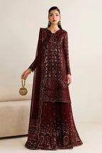 Plum Mirror Luminary: Heavy Embroidered Chiffon Suit | Ready To Wear