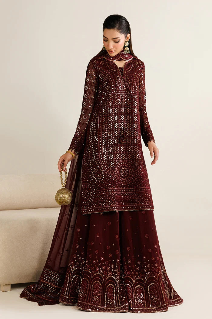 Plum Mirror Luminary: Heavy Embroidered Chiffon Suit | Ready To Wear