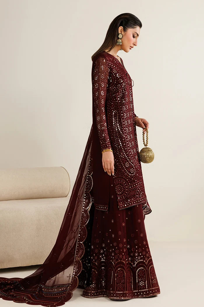Plum Mirror Luminary: Heavy Embroidered Chiffon Suit | Ready To Wear