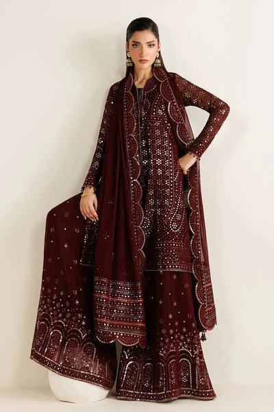 Plum Mirror Luminary: Heavy Embroidered Chiffon Suit | Ready To Wear