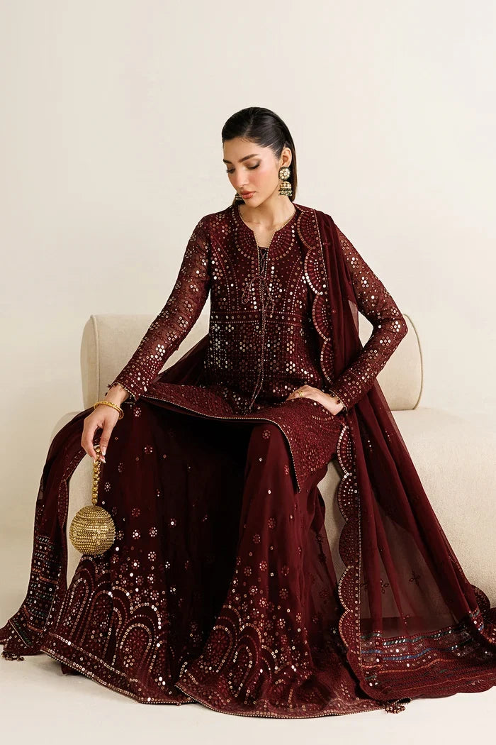 Plum Mirror Luminary: Heavy Embroidered Chiffon Suit | Ready To Wear
