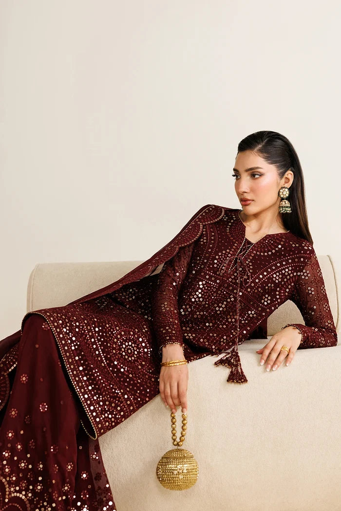 Plum Mirror Luminary: Heavy Embroidered Chiffon Suit | Ready To Wear