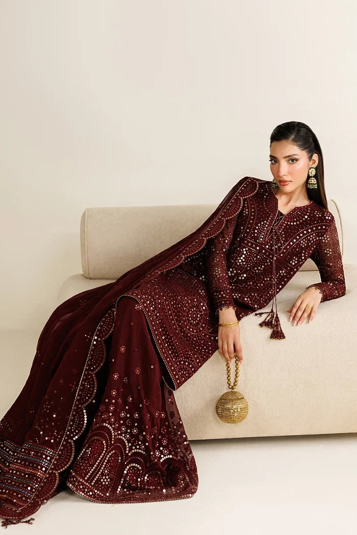 Plum Mirror Luminary: Heavy Embroidered Chiffon Suit | Ready To Wear