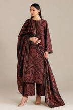 Burgundy Chunri - 3Pc Lawn Suit With Chiffon Dupatta | Ready To Wear