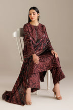 Burgundy Chunri - 3Pc Lawn Suit With Chiffon Dupatta | Ready To Wear