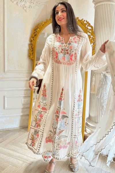 3 Piece Stitched Embroidered Lawn Frock - Ready To Wear
