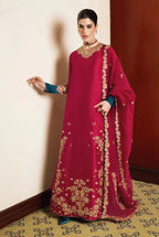 Deep Magenta Pink & Gold Embroidered Silk Suit | Ready To Wear