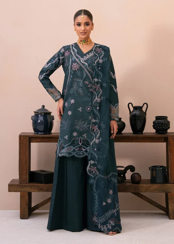 Deep Teal & Pastel: Floral Embroidered Lawn Suit | Ready To Wear