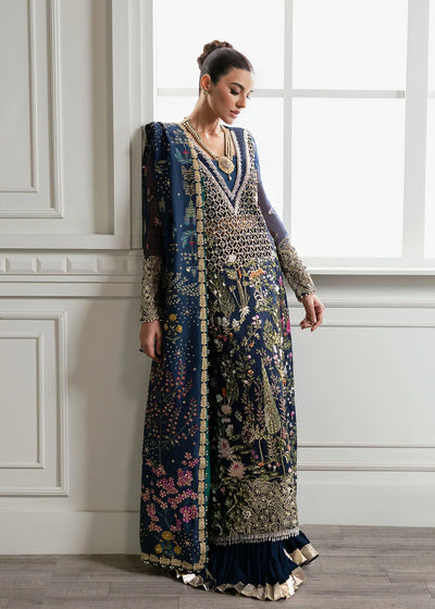 Midnight Navy & Gold: Embroidered Organza Long Shirt | Ready To Wear