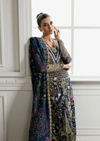 Midnight Navy & Gold: Embroidered Organza Long Shirt | Ready To Wear