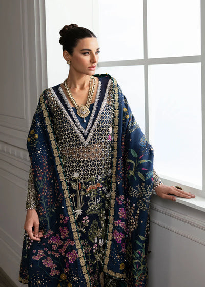 Midnight Navy & Gold: Embroidered Organza Long Shirt | Ready To Wear