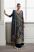 Midnight Navy & Gold: Embroidered Organza Long Shirt | Ready To Wear