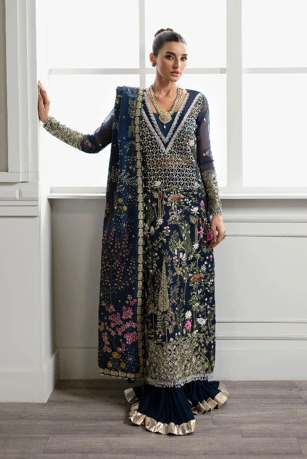 Midnight Navy & Gold: Embroidered Organza Long Shirt | Ready To Wear