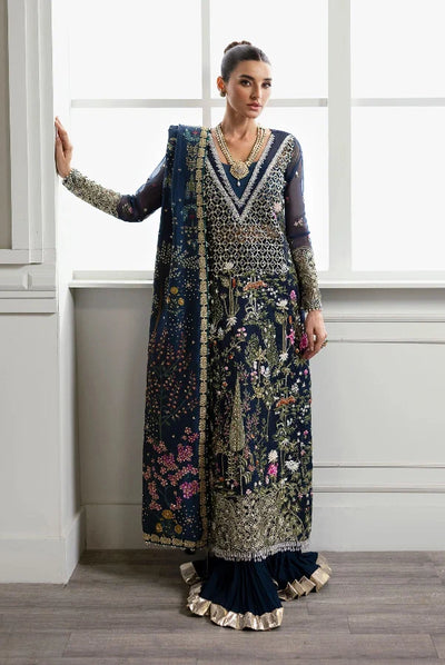 Midnight Navy & Gold: Embroidered Organza Long Shirt | Ready To Wear