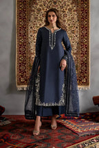 Obsidian Navy: Soft Charmuse Silk Suit | Ready To Wear