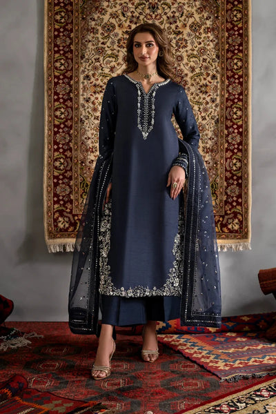 Obsidian Navy: Soft Charmuse Silk Suit | Ready To Wear