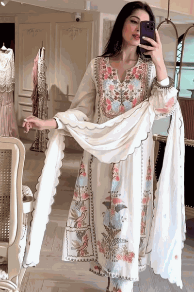 3 Piece Stitched Embroidered Lawn Frock - Ready To Wear