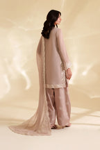 Ash Taupe & Off-White Accent: Embroidered Chiffon Suit | Ready To Wear
