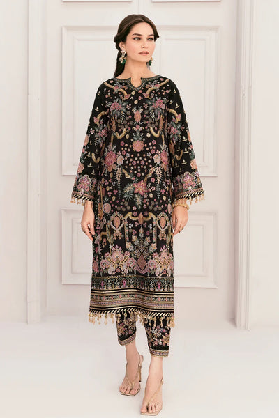 Jet Black & Multi-Color Paisley Embroidered Silk Suit | Ready To Wear
