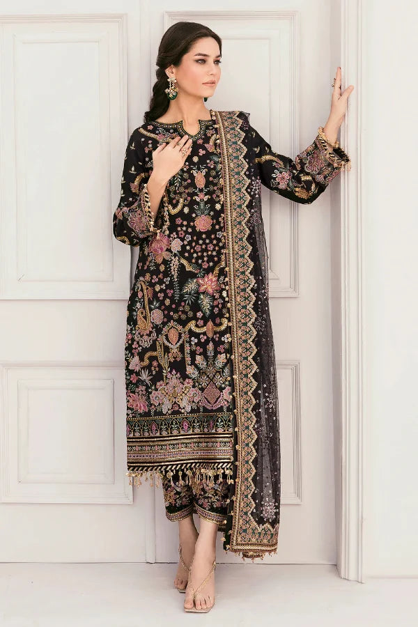 Jet Black & Multi-Color Paisley Embroidered Silk Suit | Ready To Wear