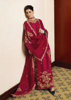 Deep Magenta Pink & Gold Embroidered Silk Suit | Ready To Wear
