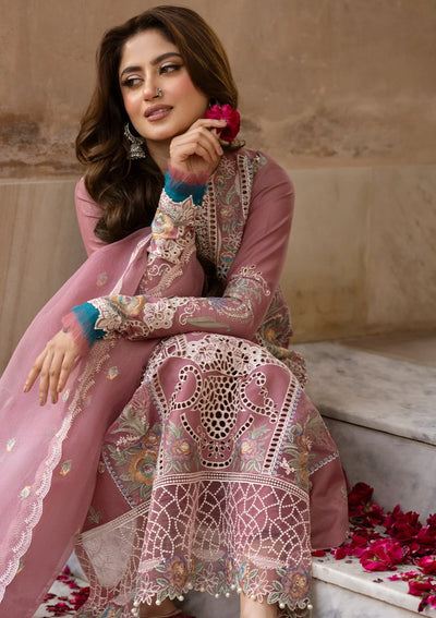 Dusky Mauve - Embroidered Lawn Suit With Net Dupatta | Ready To Wear