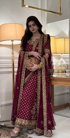 03-Piece Chiffon Suit With Adda Embroidery - Ready To Wear