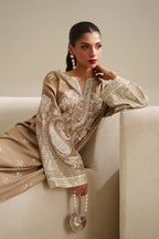 Dune Beige: Embroidered Raw Silk Kaftan | Ready To Wear