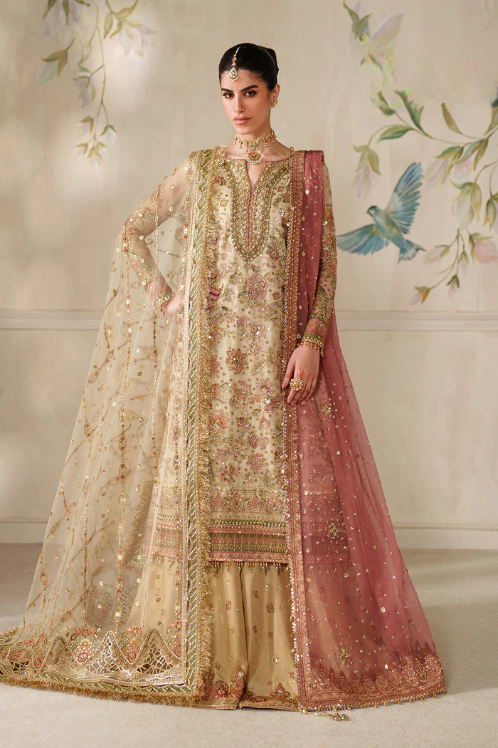 The Imperial Gold: Heavy Embroidered Chiffon Suit | Ready To Wear