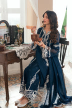 Navy Blue - Embroidered Chiffon Suit With Malai Trouser | Ready To Wear