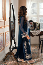 Navy Blue - Embroidered Chiffon Suit With Malai Trouser | Ready To Wear