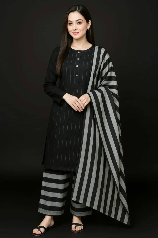 3 Piece Stitched Khaddar Suit - Ready To Wear