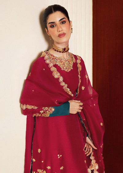 Deep Magenta Pink & Gold Embroidered Silk Suit | Ready To Wear