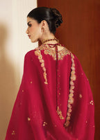Deep Magenta Pink & Gold Embroidered Silk Suit | Ready To Wear
