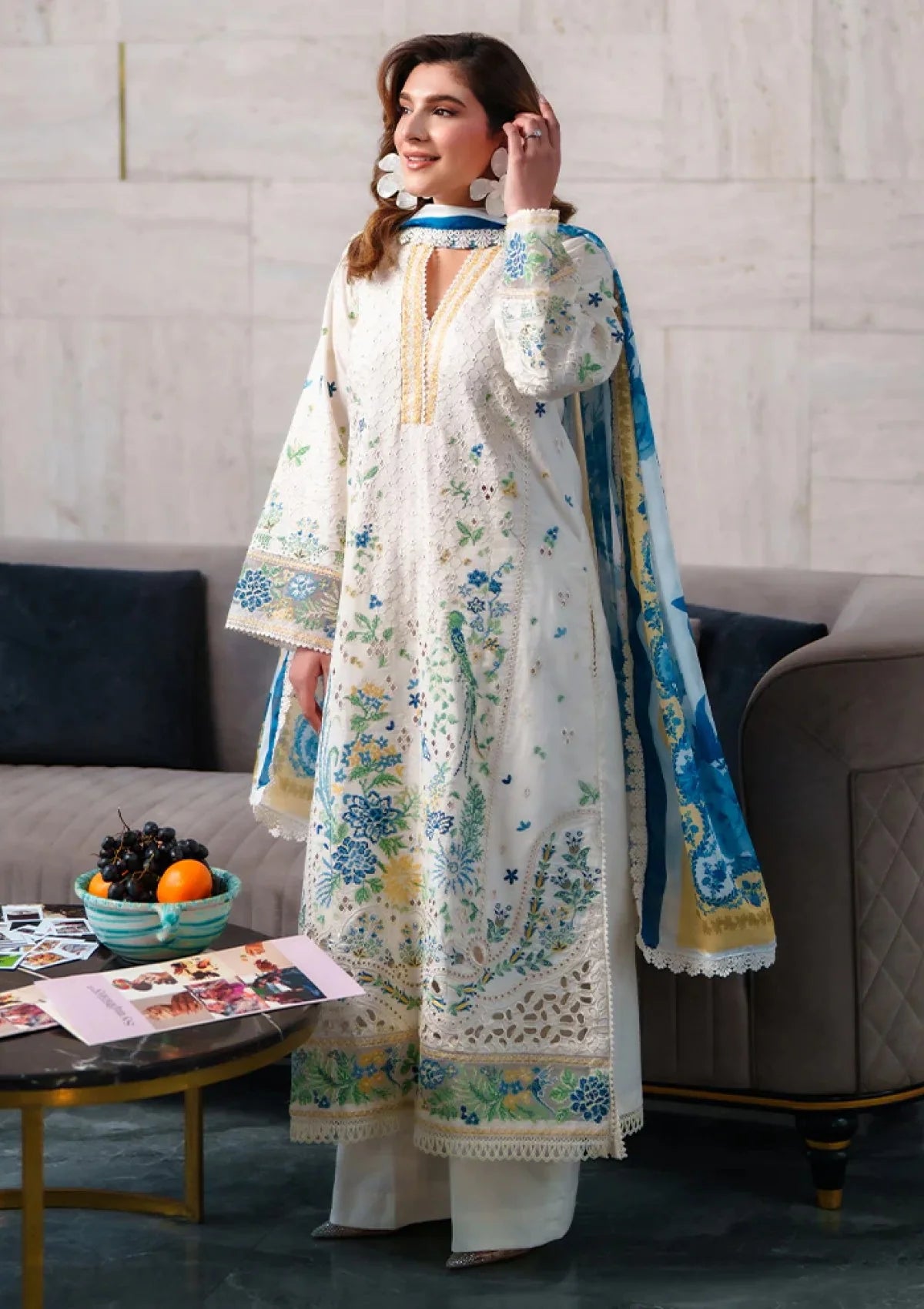 03-Pece Embroidered Lawn Suit With Silk Dupatta | Ready To Wear
