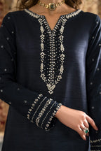 Obsidian Navy: Soft Charmuse Silk Suit | Ready To Wear