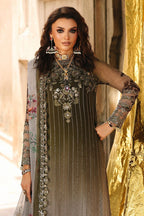 Olive & Silver Grey Tie-Dye: Embroidered Chiffon Suit | Ready To Wear